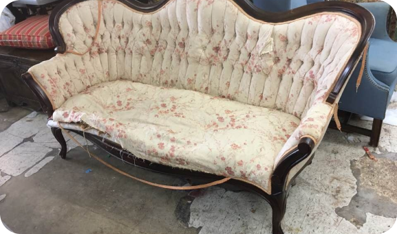 Upholstery Tampa before photo of classic torn sofa